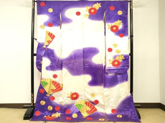 平和屋着物●お引きずり・お引き摺り・引き振袖　和装　結婚式　舞妓 芸妓 芸者 衣装 総刺繍 駒刺繍 檜扇花文 暈し染め 逸品 DAAT8668zy