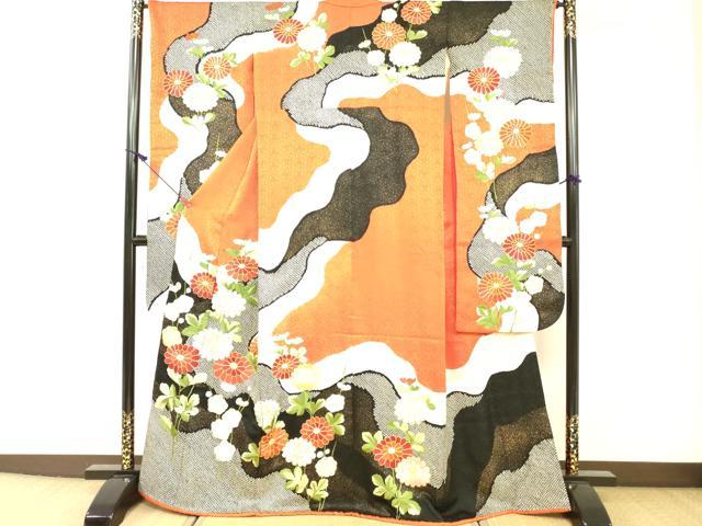 平和屋着物●お引きずり・お引き摺り・引き振袖　和装　結婚式　舞妓　芸妓　芸者　衣装　駒刺繍　絞り　枝花文　金彩　逸品　DAAT8675zy