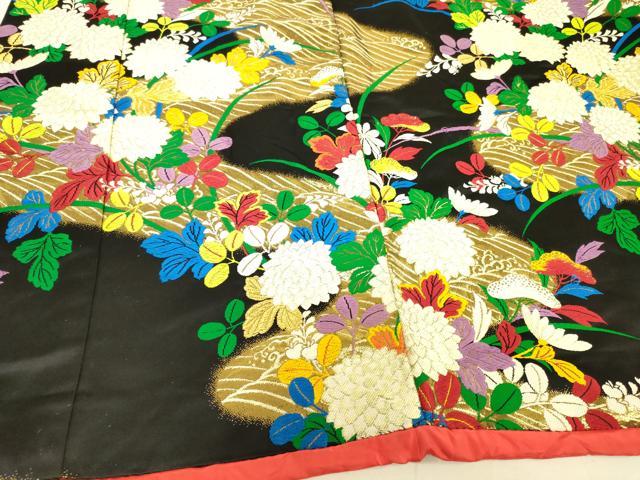 平和屋着物●お引きずり・お引き摺り・引き振袖　和装　結婚式　舞妓　芸妓　芸者　衣装　唐織　流水花松文　黒地　金糸　逸品　DAAT8892zy 平和屋着物○お引きずり・お引き摺り・引き振袖 和装 結婚式 舞妓 芸妓