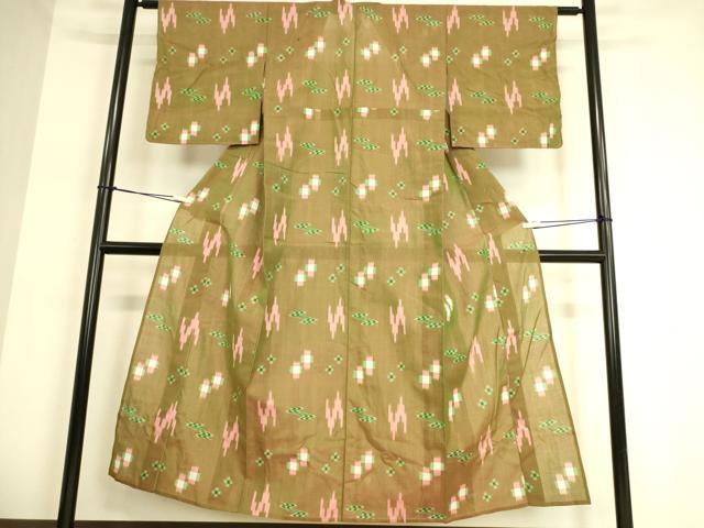 平和屋着物▽上質な紬　単衣　琉球絣文様　正絹　逸品　DAAT9112az