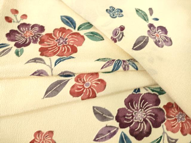 平和屋着物▽上質な小紋　単衣　舞花文　型染め　鬼しぼ縮緬　正絹　逸品　未使用　DAAT9115az