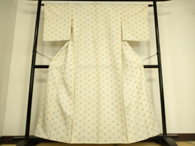 平和屋着物▽上質な紬 単衣 十字絣 正絹 逸品 AAAW7672fy