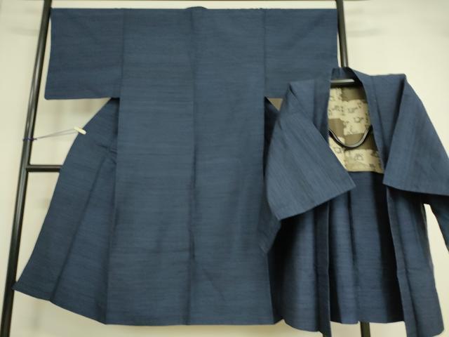 平和屋着物▽男性　紬　単衣　アンサンブル　霞文　濃藍色　正絹　逸品　DAAT9149az