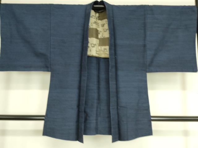 平和屋着物▽男性　紬　単衣　アンサンブル　霞文　濃藍色　正絹　逸品　DAAT9149az_7