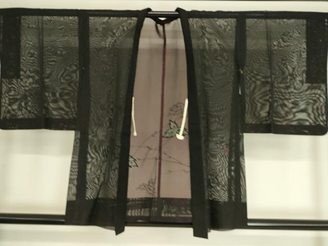 平和屋着物▽羽織　スリーシーズン　春夏秋　塵除け　刺繍　紗　草花文　黒色　正絹　逸品　DAAT9152az
