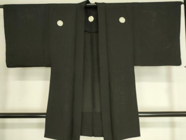 平和屋着物▽男性　黒紋付長羽織　スリーシーズン　春夏秋　塵除け　絽　正絹　逸品　DAAT9158az