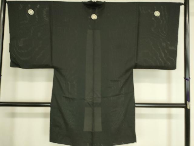 平和屋着物▽男性　黒紋付長羽織　スリーシーズン　春夏秋　塵除け　絽　正絹　逸品　DAAT9159az 平和屋着物▽男性 黒紋付長羽織 スリーシーズン 春夏秋 塵除け