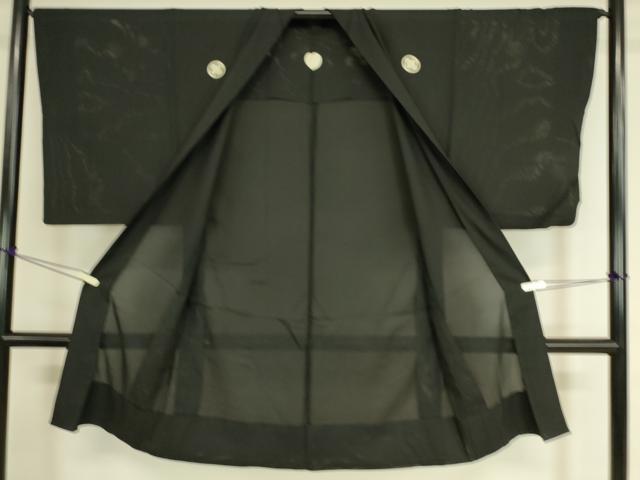 平和屋着物▽男性 黒紋付長羽織 スリーシーズン 春夏秋 塵除け