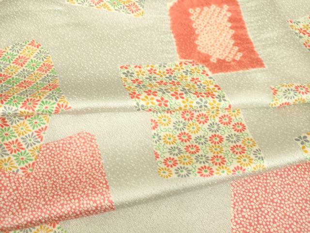 平和屋着物▽上質な小紋　単衣　絞り　色紙重ね花文　正絹　逸品　DAAT9172az
