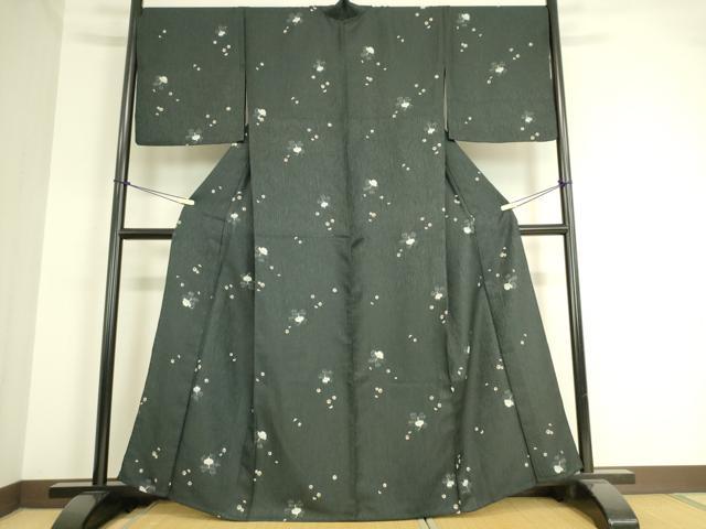 平和屋着物▽小紋　単衣　駒に舞花文　黒地　洗える着物　DAAT9192az 平和屋着物▽小紋 単衣 駒に舞花文 黒地 洗える着物 DAAT9192azの通販