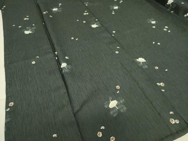 平和屋着物▽小紋 単衣 駒に舞花文 黒地 洗える着物 DAAT9192azの通販