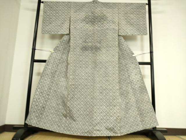 平和屋着物▽上質な紬　単衣　七宝文　正絹　逸品　DAAT9209az