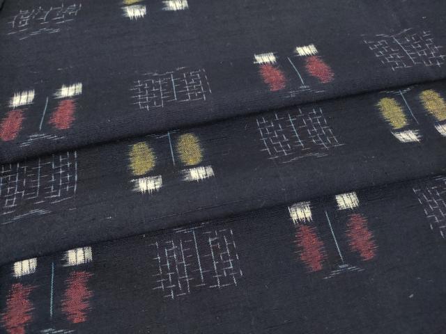 平和屋着物▽上質な紬　単衣　絣花文　正絹　逸品　DAAT9216az