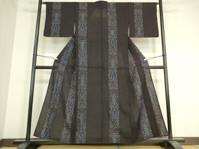 平和屋着物▽上質な紬　単衣　洋花間道　正絹　逸品　DAAT9218az