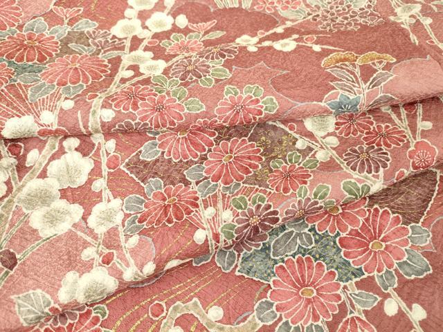 平和屋着物▽上質な小紋　単衣　雲取り扇面花文　金彩　正絹　逸品　未使用　DAAT9221az