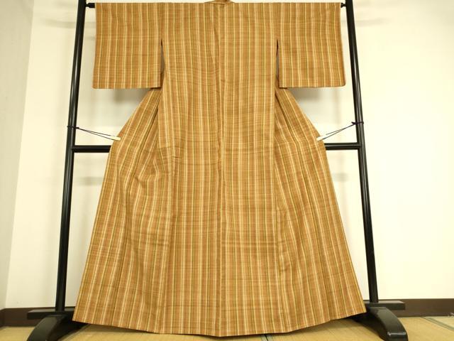 平和屋着物▽上質な紬　単衣　縞　正絹　逸品　DAAT9222az_1