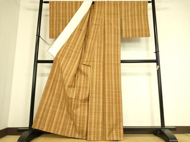平和屋着物▽上質な紬　単衣　縞　正絹　逸品　DAAT9222az_2