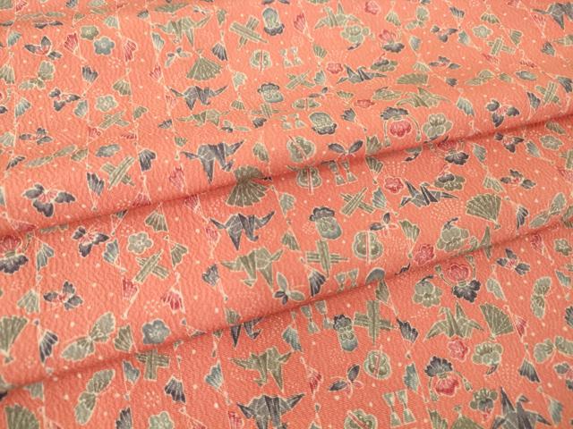 平和屋着物▽小紋　単衣　織鶴宝尽くし花文　洗える着物　未使用　DAAT9224az