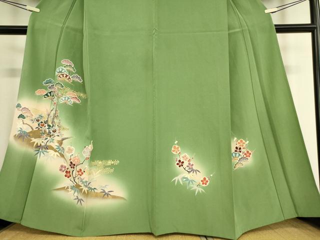 平和屋着物▽訪問着　単衣　雉　松竹梅　暈し染め　金彩　正絹　逸品　DAAT9236az_3