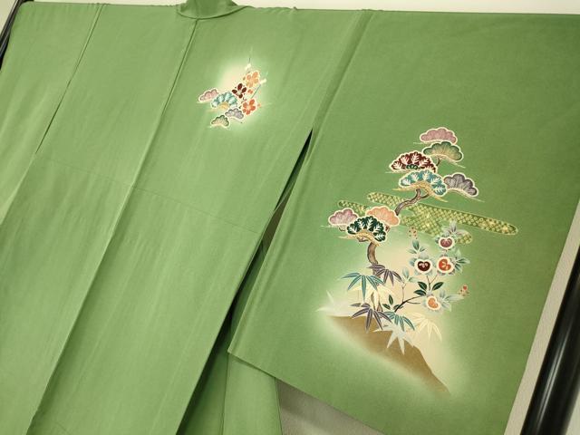 平和屋着物▽訪問着　単衣　雉　松竹梅　暈し染め　金彩　正絹　逸品　DAAT9236az_2