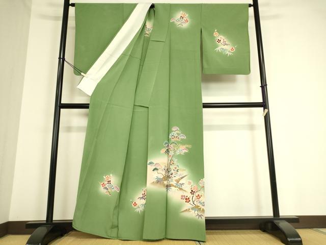 平和屋着物▽訪問着　単衣　雉　松竹梅　暈し染め　金彩　正絹　逸品　DAAT9236az_1