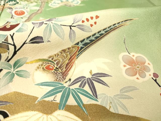 平和屋着物▽訪問着　単衣　雉　松竹梅　暈し染め　金彩　正絹　逸品　DAAT9236az_5