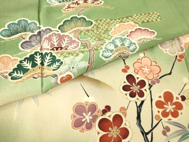 平和屋着物▽訪問着　単衣　雉　松竹梅　暈し染め　金彩　正絹　逸品　DAAT9236az_6