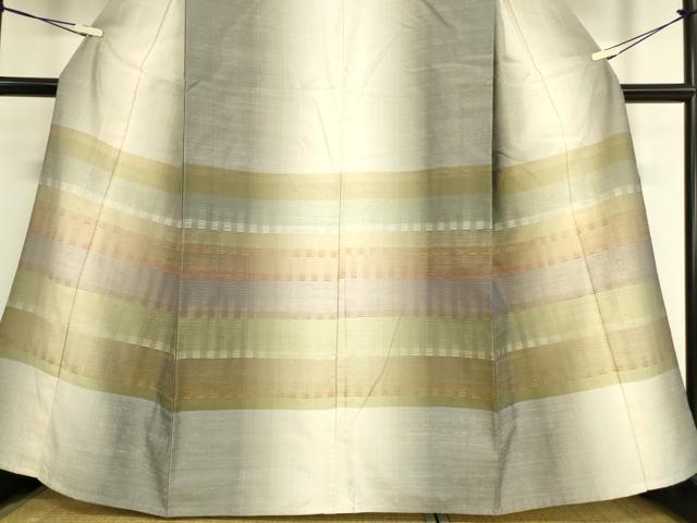 平和屋着物□極上 訪問着 単衣 花織 紬地 横段文 逸品