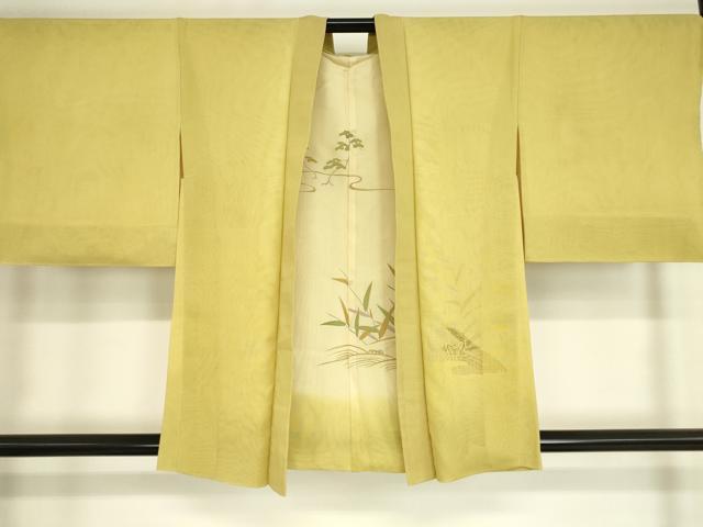 平和屋着物▽羽織　絽　スリーシーズン　春夏秋　塵除け　草葉文　黒地　正絹　逸品　AAAW1411fy 平和屋着物▽羽織 絽 スリーシーズン 春夏秋 塵除け 草葉文 黒地