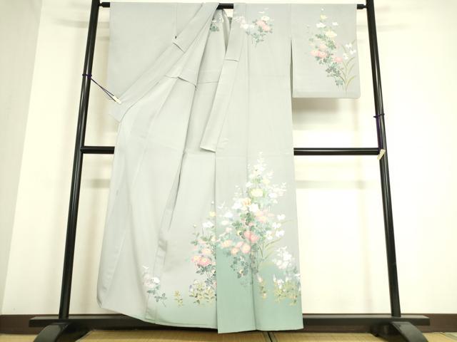 平和屋着物▽訪問着 単衣 作家物 草花文 正絹 逸品 未使用