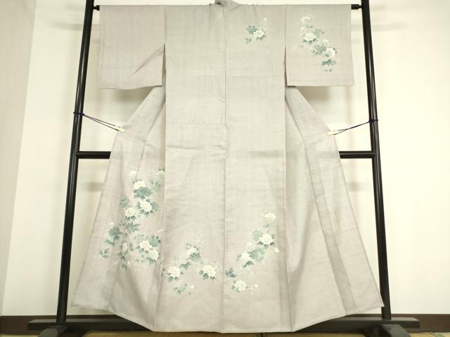 平和屋着物▽訪問着　単衣　紬地　牡丹文　正絹　逸品　DAAT9358az