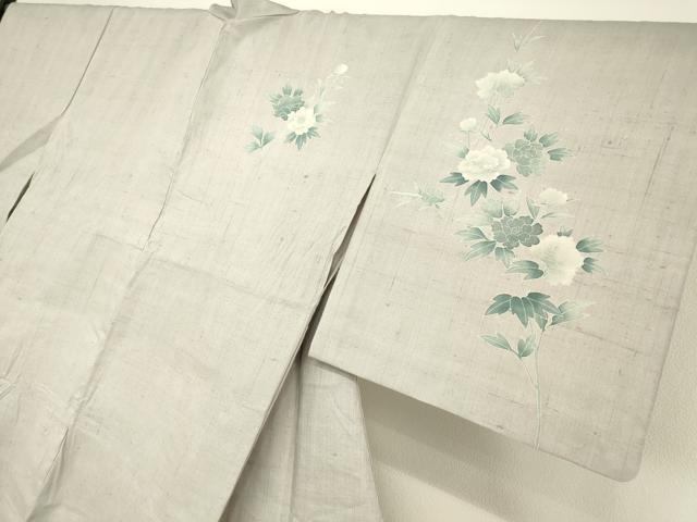 平和屋着物▽訪問着　単衣　紬地　牡丹文　正絹　逸品　DAAT9358az 平和屋着物▽訪問着 単衣 紬地 牡丹文 正絹 逸品 DAAT9358az