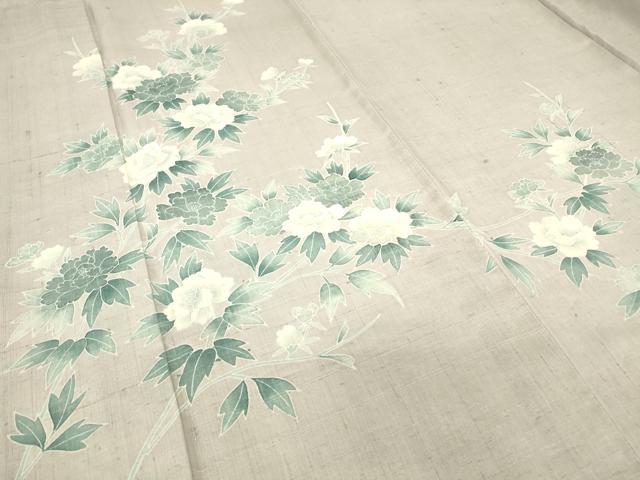 平和屋着物▽訪問着 単衣 紬地 牡丹文 正絹 逸品 DAAT9358az