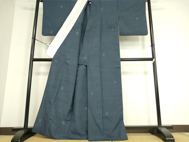 平和屋着物▽結城紬　単衣　亀甲文　80亀甲　飛び亀甲柄　正絹　逸品　DAAT9372az_2