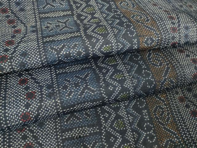 平和屋着物▽本場大島紬　薩摩結城　単衣　幾何学間道　正絹　逸品　DAAT9373az