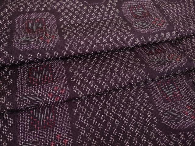 平和屋着物▽本塩沢　単衣　色紙花文　正絹　逸品　DAAT9374az