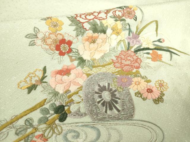 平和屋着物▽訪問着　単衣　総刺繍　花車文　金糸　正絹　逸品　DAAT9385az_7