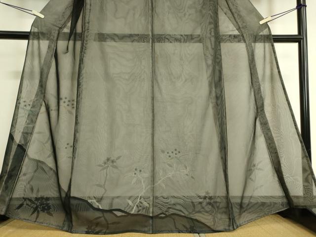 平和屋着物▽訪問着 無双 紗袷 紗×紗 枝花文 黒地