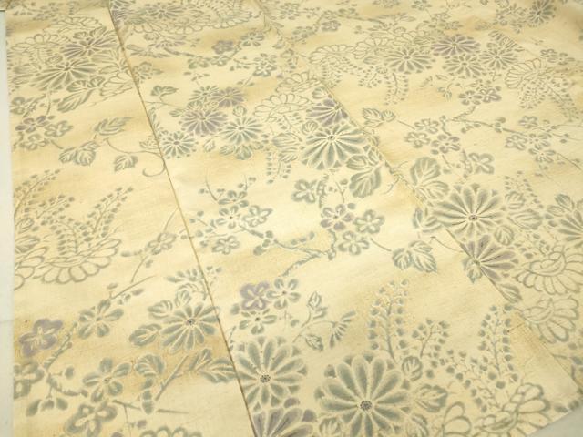 平和屋着物▽上質な小紋 単衣 紬地 花松文 正絹 逸品 DAAT9478az