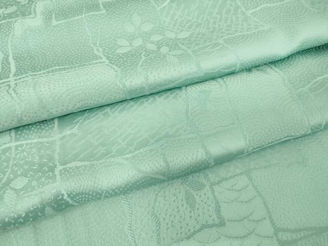 平和屋着物▽上質な色無地　単衣　色紙重ね花地紋　白群色　正絹　逸品　DAAT9497az