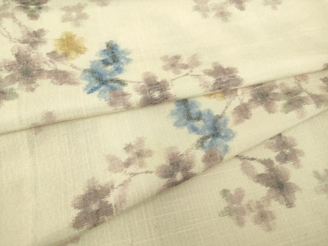 平和屋着物▽上質な紬　単衣　枝花文　正絹　逸品　DAAT9507az