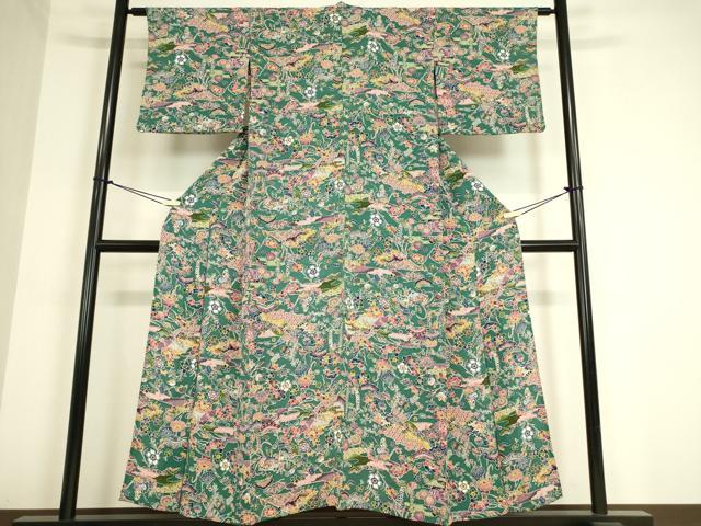 平和屋着物▽上質な小紋 単衣 地紋起こし 吉祥花文 正絹 逸品