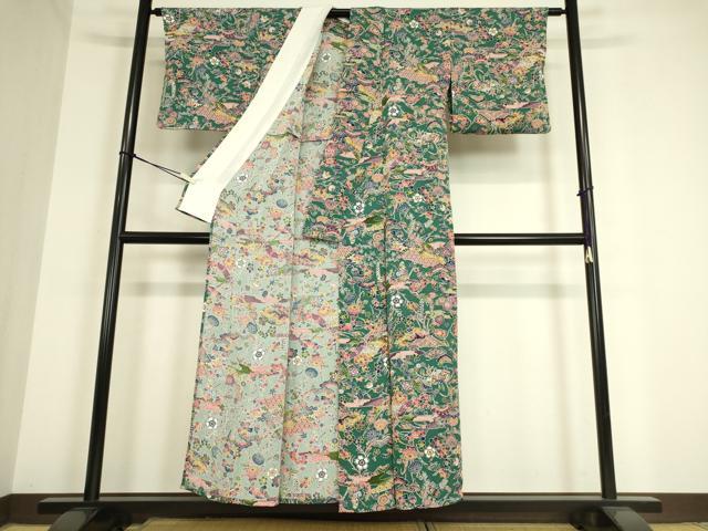 平和屋着物▽上質な小紋 単衣 地紋起こし 吉祥花文 正絹 逸品