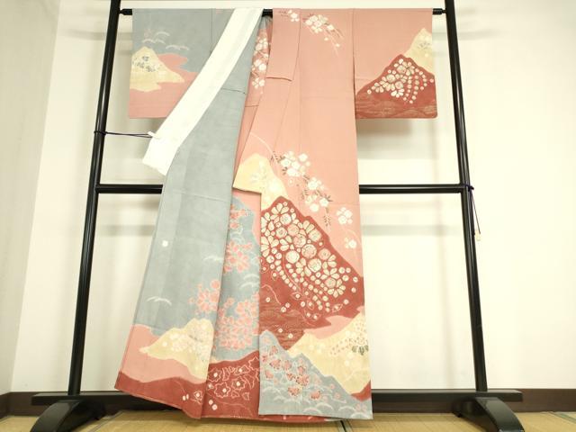 平和屋着物▽十日町 名門 滝泰謹製 訪問着 単衣 絞り 辻が花 金彩