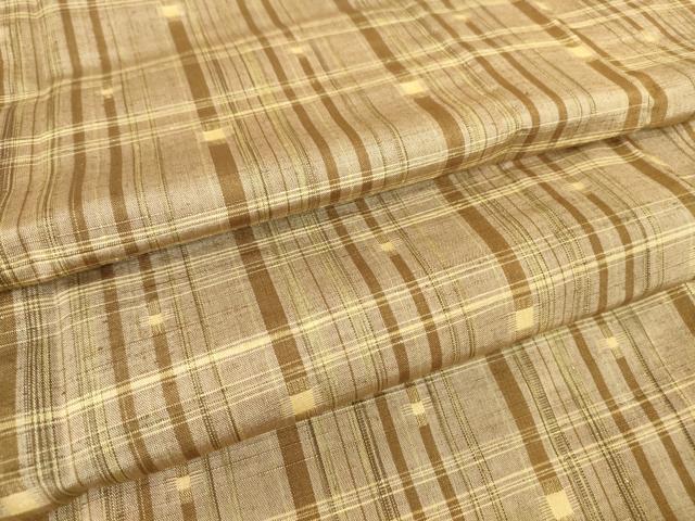 平和屋着物▽上質な紬　単衣　格子　正絹　逸品　DAAT9636az