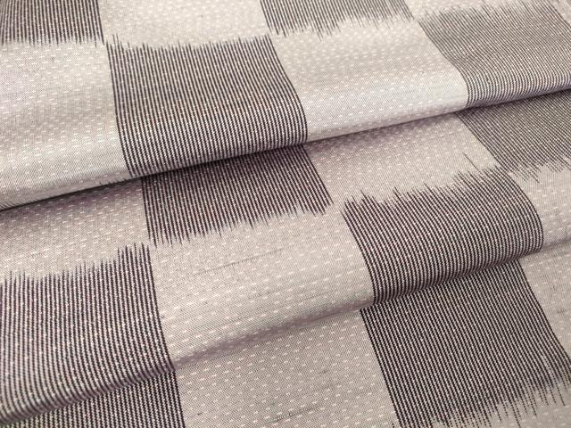 平和屋着物▽上質な紬　単衣　市松文　正絹　逸品　DAAT9647az