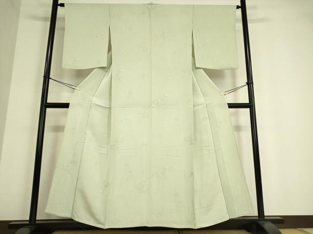 平和屋着物▽上質な色無地 単衣 草花地紋 青磁鼠色 正絹