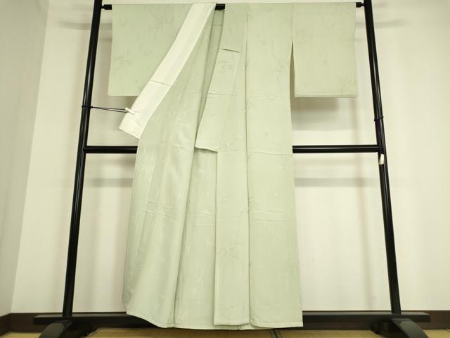 平和屋着物▽上質な色無地 単衣 草花地紋 青磁鼠色 正絹