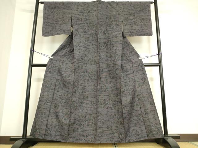 平和屋着物▽上質な紬　単衣　草花文　正絹　逸品　DAAT9655az 平和屋着物▽上質な紬 単衣 草花文 正絹 逸品 DAAT9655az