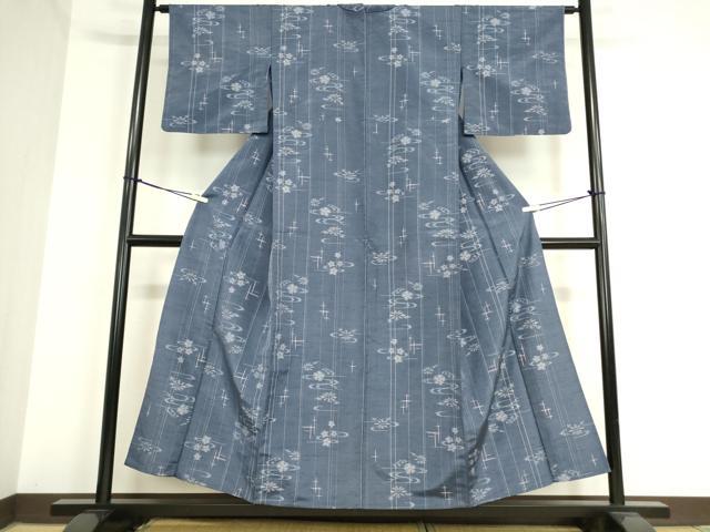 平和屋着物▽上質な紬 単衣 流水花文 正絹 逸品 DAAT9682az